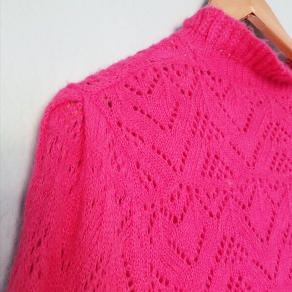 Sundance Bertina Sweater Ruffle Neck Pointelle Knit Fuchsia Pink S $118 Romantic - Picture 9 of 16
